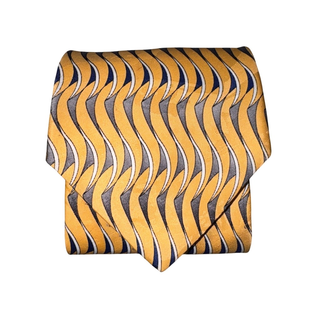 Towncraft Mens Yellow Grey Geometric Wave Print Polyester Necktie RN 51093